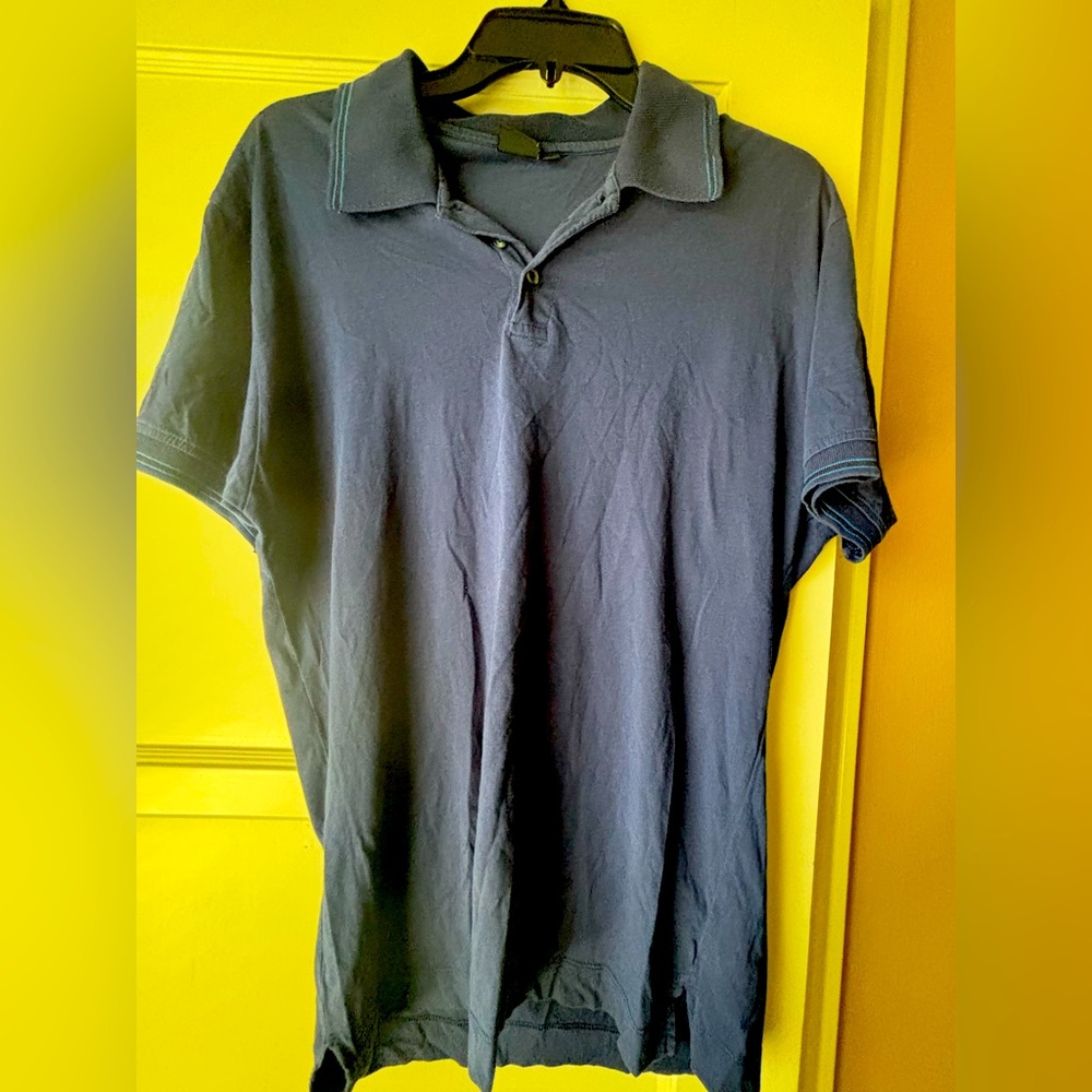 Paul Smith Men Polo Shirt M Navy Blue Lined Collar Cotton